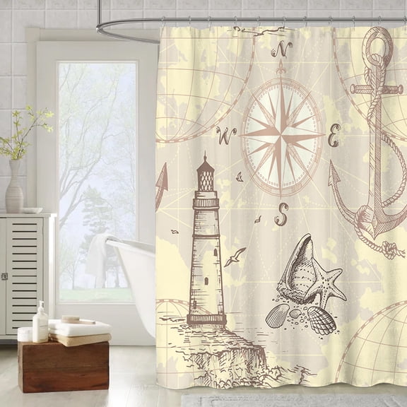 Shower Curtain Navigation Lighthouse Anchor Bathroom Curtain Polyester Punch-Free 3D Digital Printing Shower Curtain