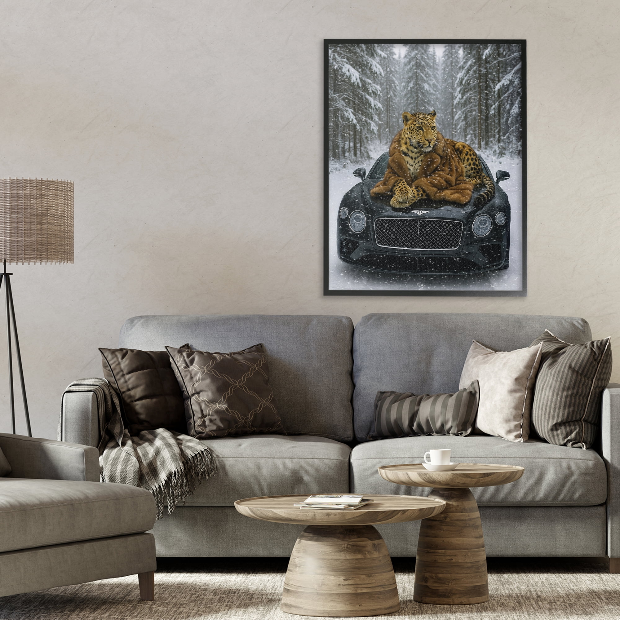 Stupell Industries Luxurious Leopard Winter Woods Black Framed Giclee Art, design by Grotto Studios