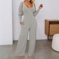 thumbnail image 2 of TrendOFT Formal Jumpsuit For Women Summer Plus Size Casual Long Sleeve Deep V Neck High Stretch Ribbed Rompers For Women One Piece Overalls Grey M, 2 of 9