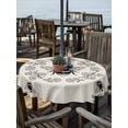 thumbnail image 2 of Outdoor Tablecloth with Umbrella Hole for Patio/Picnic/Party/Camping, Vintage Bees Crowns Waterproof Table Cloth Round Cover Washable, Rustic Leaves Rings Burlap (Dia 54"), 2 of 8
