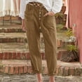 thumbnail image 2 of Charmgo Linen Pants Women, Women's Spring/Summer Breasted Cotton/Linen Loose Slim Leg Casual Pants, Capri Pants for Women Brown XXXL, 2 of 9