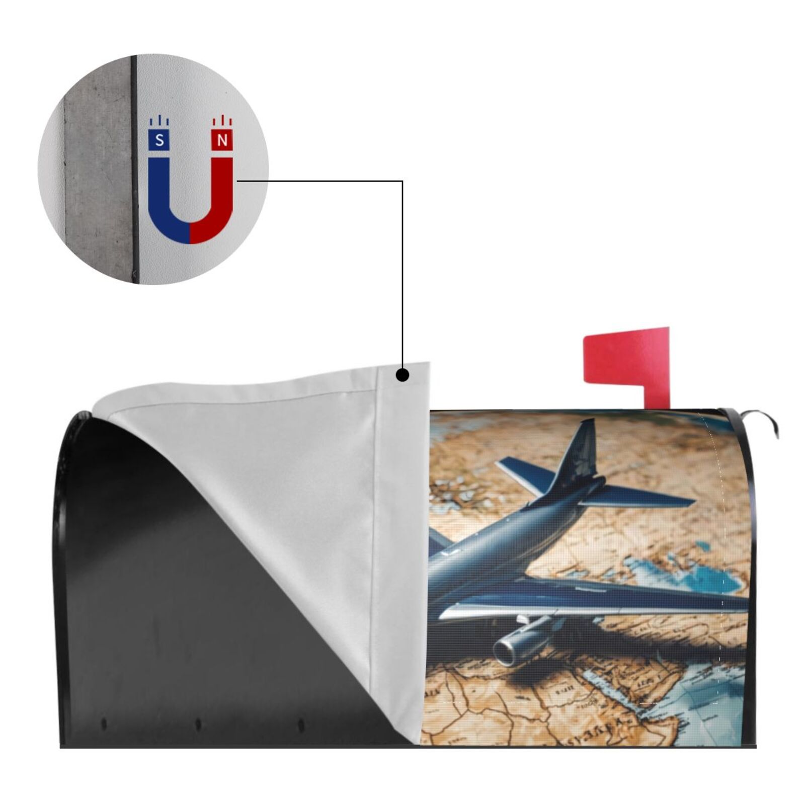 Logiee Airplane World Map Adventure Print Post Letter Box Wrap Decor, Mailbox Cover Suitable for Standard Mailbox and Large Size Mailbox,Outdoor Yard Decoration-25.5x21 in