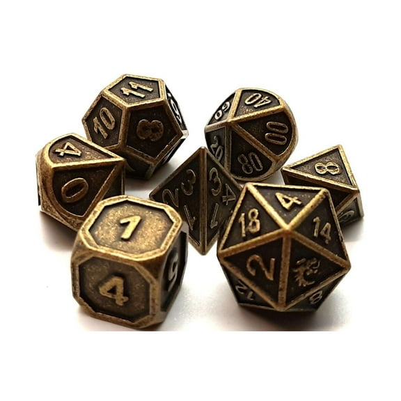 Old School Dice & Accessories Poly Set - Ancient Gold (7) New