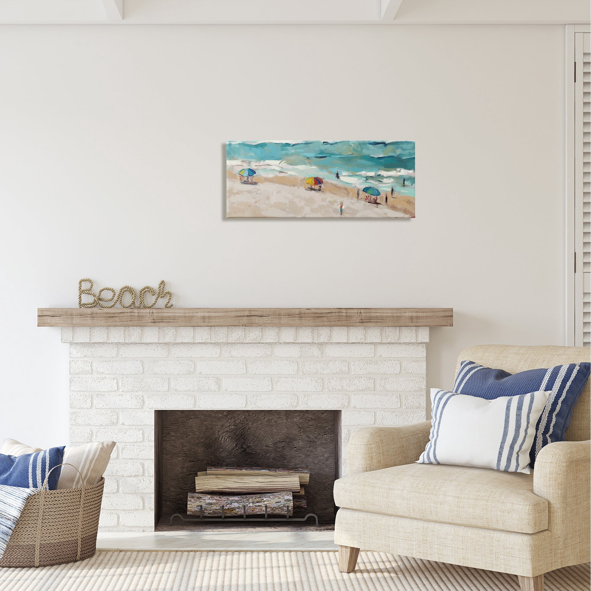 Stupell Industries Summer Beachgoers on Shore Landscape Painting Gallery Wrapped Canvas Art Print Wall Art, 30 x 13