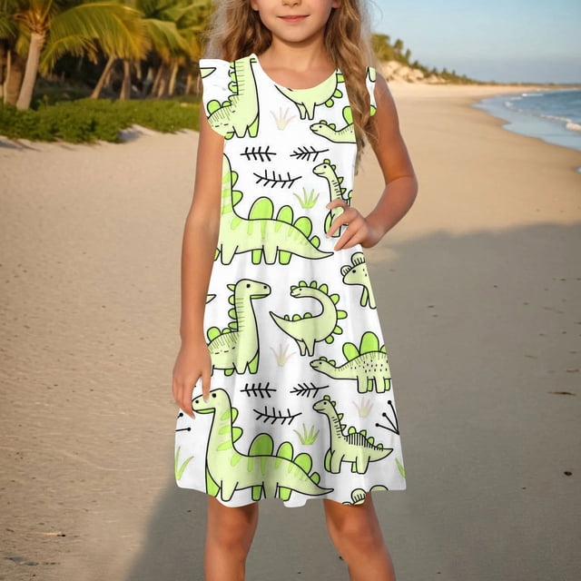 LOVZFMLL Robe d'Été Sans Manches pour Filles, Imprimé Graphique, Vêtements pour Enfants