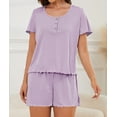 thumbnail image 2 of Loritta Womens Pajama Sets Knit Short Sleeve Shorts Lounge Sets Breathable 2 Piece Pjs with Pockets Mother's Day Gifts Sets Summer&nbsp;Purple S-2XL, 2 of 7