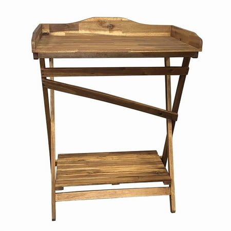 Haxnicks Hardwood Potting Table, Foldable Garden Bench with Storage Shelf, Acacia Wood, 29.5"W x 39.3"H x 18.8"D