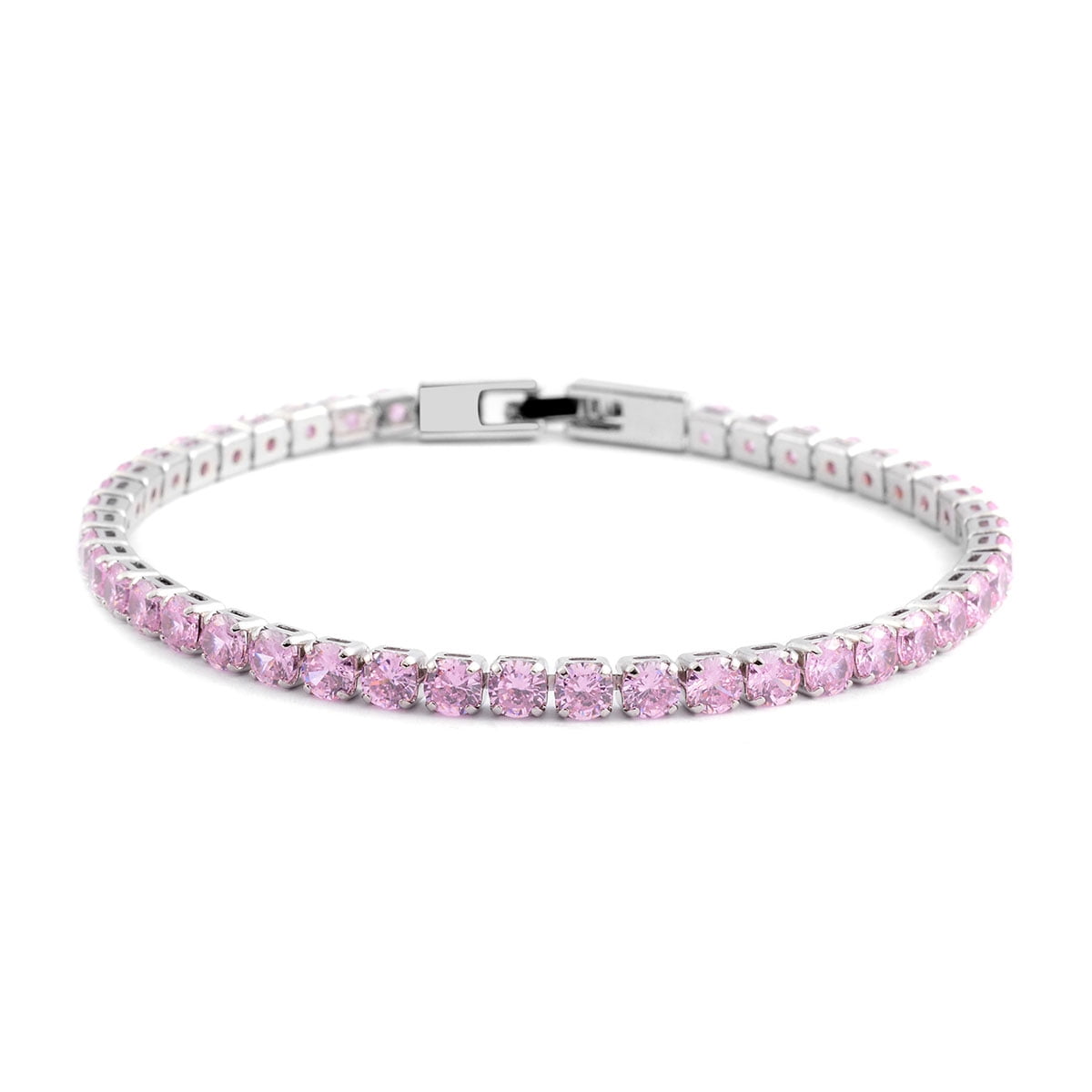 Aurora Borealis & Pink Rhinestone Tennis Bracelet with Gold Tone Inline Hearts Vintage Sweet and Petite Jewelry