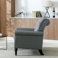 thumbnail image 3 of Accent Rivets Chair, Modern Linen Fabric Armchair with Button Tufted Backrest and Wood Legs, Comfy Upholstered Single Chair with Thicken Cushion Seat and Armrest for Living Room, Dark Gray, 3 of 8