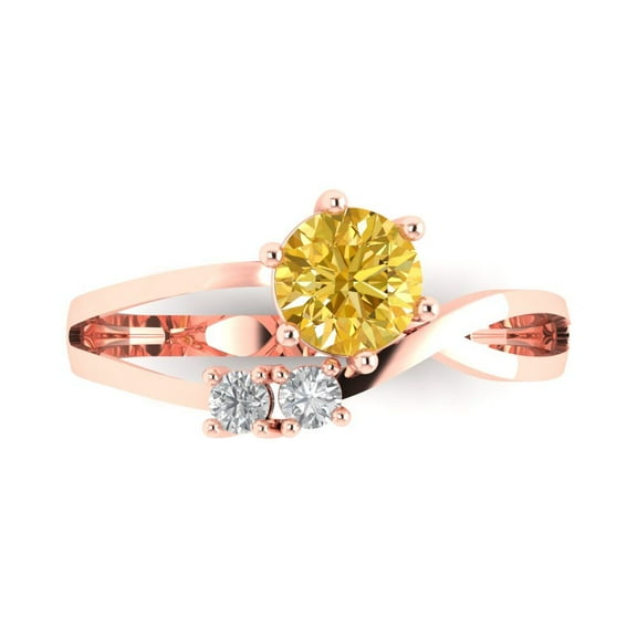 Clara Pucci 14K Rose Gold 0.87ct Citrine Three-Stone Ring for Women