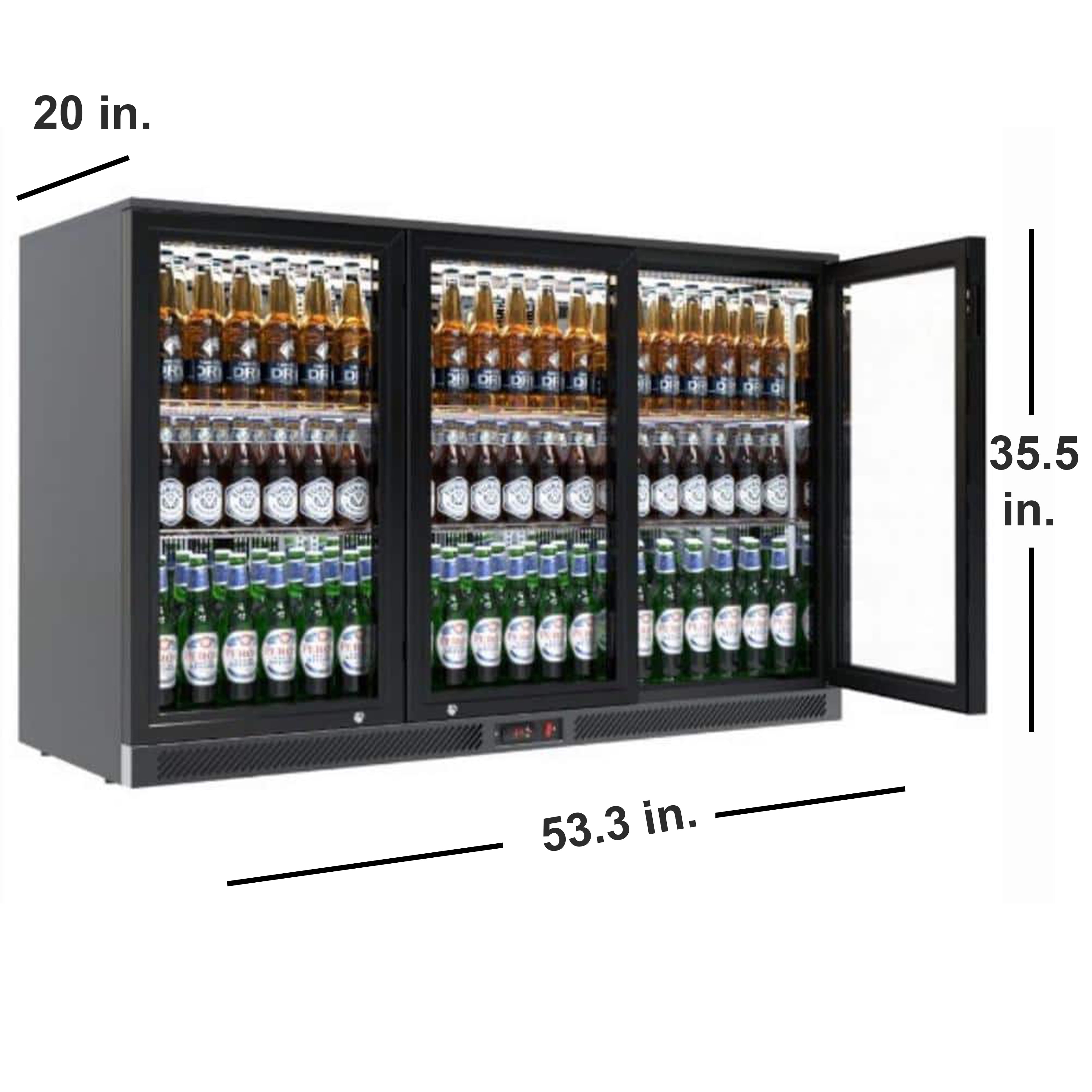 Elite Kitchen 53in Beverage Cooler, Commercial Counter Height Refrigerator, 11.3 Cu.Ft, 3 Glass Door, 441 Cans Capacity