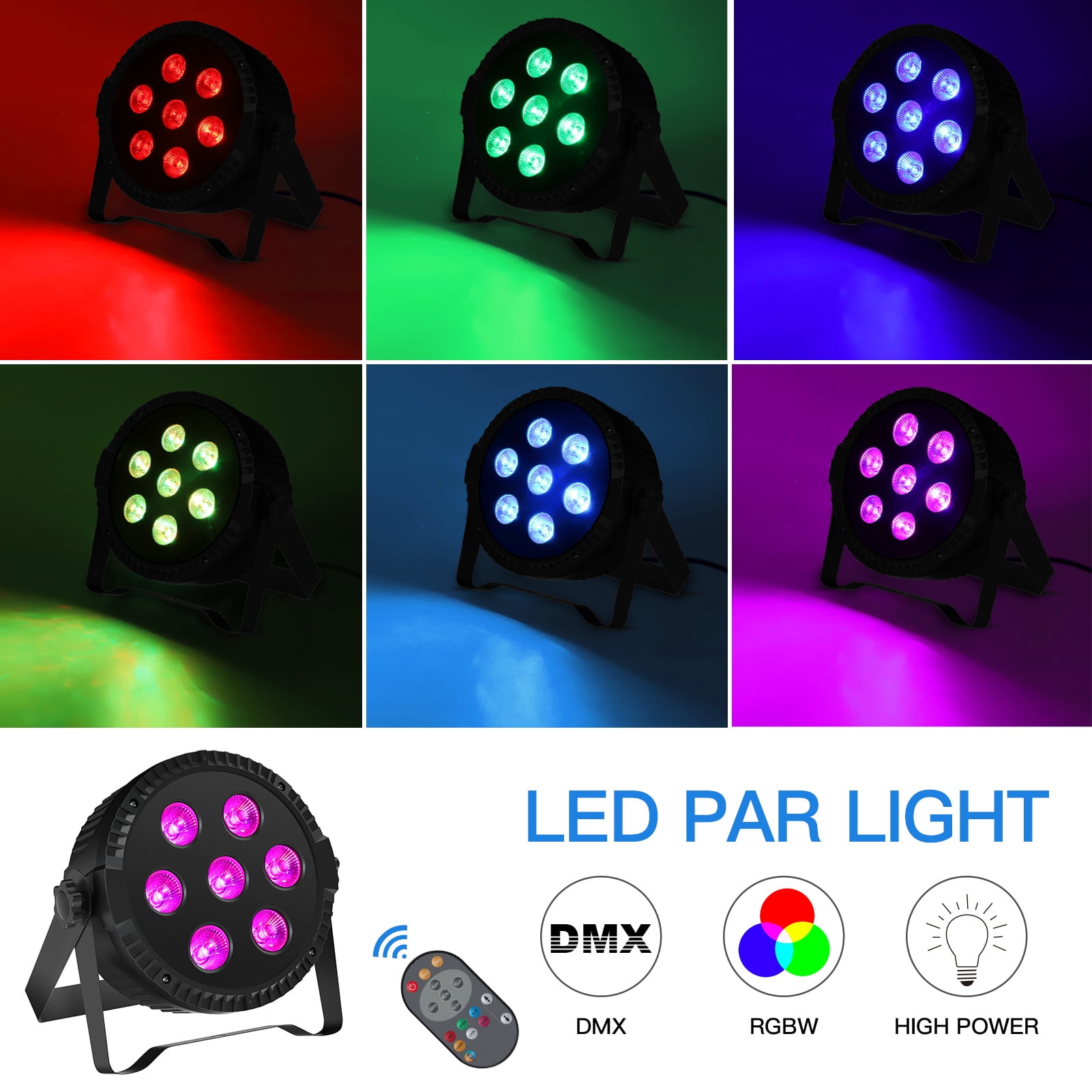 2-Pack RGBW LED Stage Lights, 7x6W Par Lights, DMX/Sound Control for Wedding, Party, DJ, Church Events