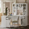 thumbnail image 2 of L-Shaped Computer Desk with 2 Cabinets and 2 Drawers, 11 Open Shelves and 1 Right Flip Shelf with Storage, with Power Outlet, for Study, Living Room and Office, White, 2 of 16