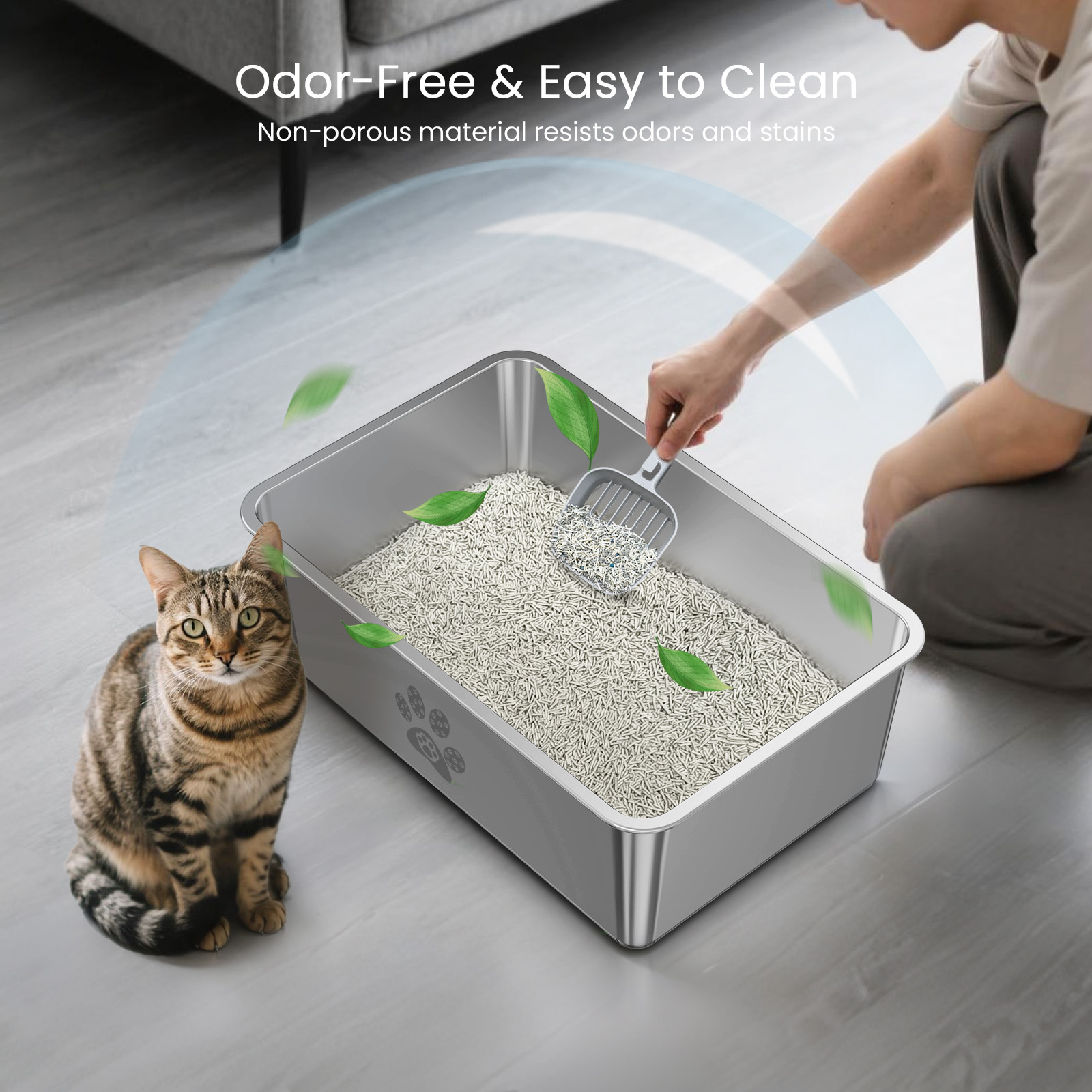 Ptlom Stainless Steel Cat Litter Box 15.7" x 11.8" x 3.9" photo 7