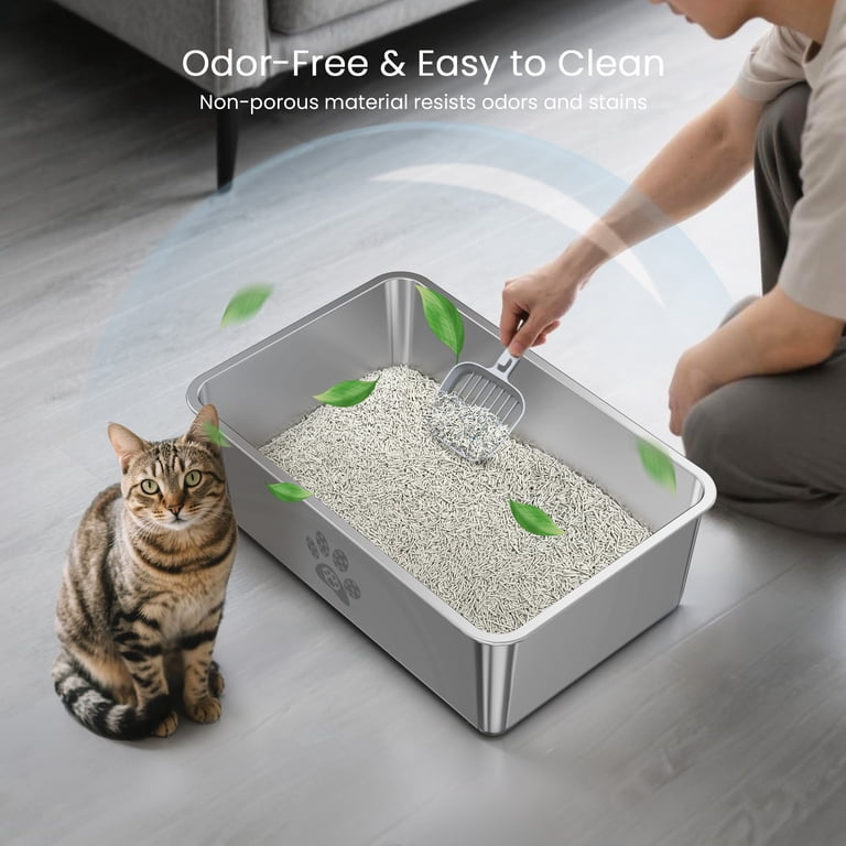 Ptlom Large Stainless Steel Cat Litter Box with High Sides,  19.7""x13.8""x5.9"" Extra Large" - Walmart.com
