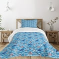 thumbnail image 3 of Ambesonne Lighthouse Quilted Bedspread Set 2 Pcs, Wavy Lines Dolphins, Twin Size, Blue Navy Blue Red, 3 of 6