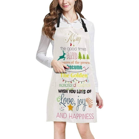 

ASHLEIGH Funny Christmas Saying May The Good Times and Treasures Adjustable Bib Apron with Pockets Commercial Restaurant and Home Kitchen Apron for Women Men