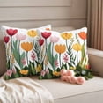 thumbnail image 2 of Spring Floral Pillow Covers 2 Pack Cartoon Red Pink Yellow Flowers Green Farm Leaves Pillowcase Waterproof Outdoor Throw Pillow Cover for Patio Garden Square Cushion 20”x20”, 2 of 9