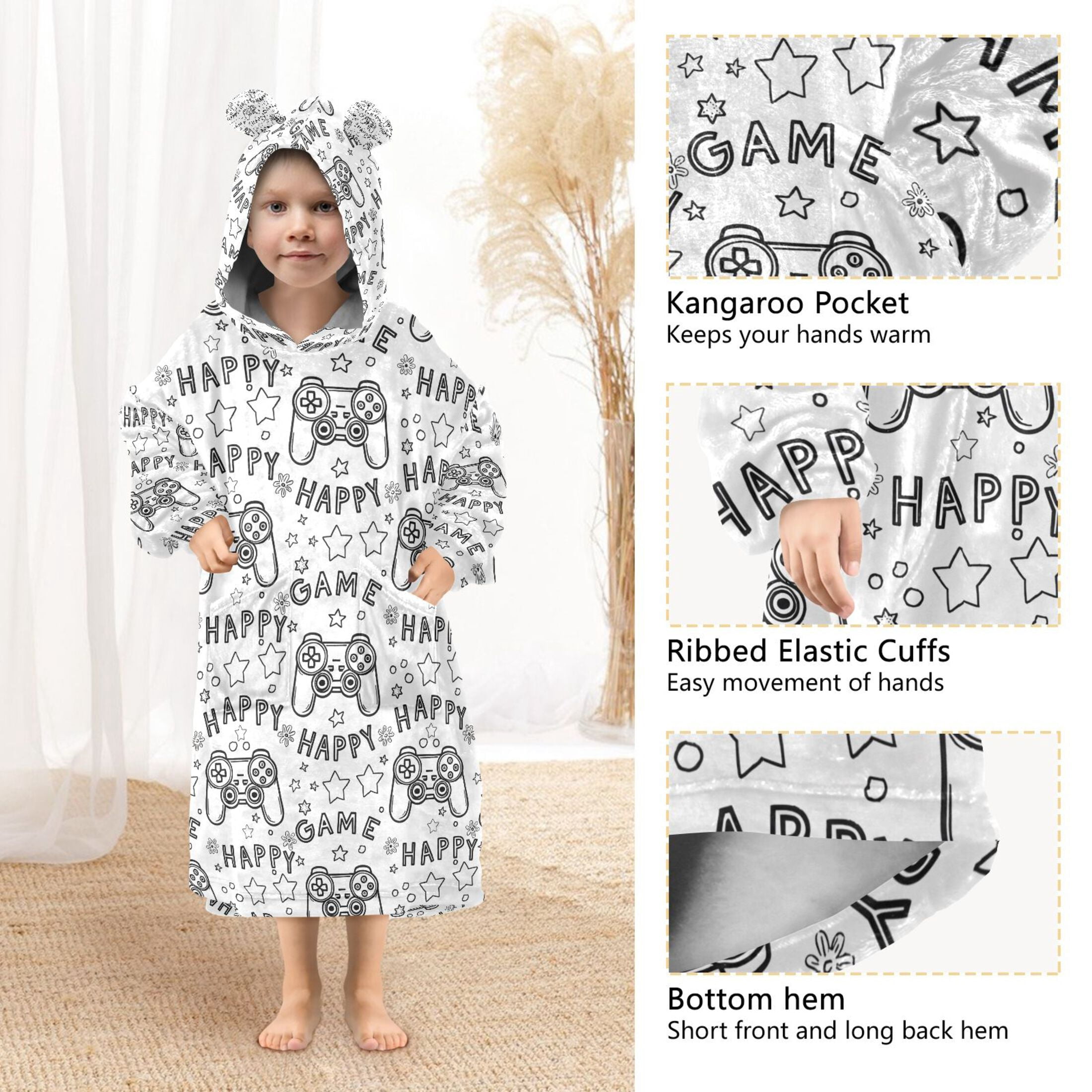 joogoo Blanket Hoodie for Cartoon Gamepad Oversize Sweatshirt 3-14 YR L