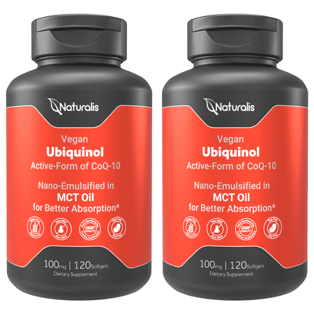Naturalis Ubiquinol 100mg Active CoQ-10 Emulsified in MCT Oil for Better Absorption | Gluten Free, Non-GMO & Soy-Free | Cardiovascular Wellness, Antioxidant Protection, and Healthy Skin*| Pack of 2
