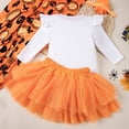 thumbnail image 4 of GYRATEDREAM Newborn Baby Girls Halloween Outfit Infant Ruffle Long Sleeve Pumpkin Letter Print Romper Tops + Bowknot Layed Tulle Tutu Skirt + Headband 3Pcs Set Toddler Fall Clothes for 1-18 Months, 4 of 6
