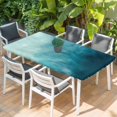 thumbnail image 2 of Blue Teal Ombre Table Cloths for 4 Foot Rectangle Tables, Coastal Beach Modern Abstract Art Patio Waterproof Elastic Fitted Tablecloths, Washable Rectangular Table Cover for Camping, 2 of 8