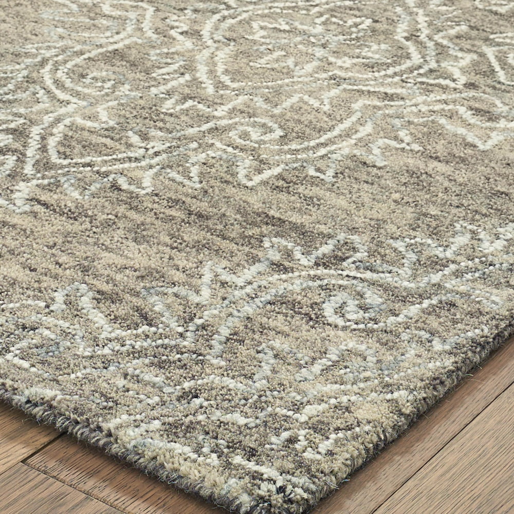 Ox Bay Karma Beige Khaki 9 ft. x 12 ft. Large Tufted Wool Area Rug