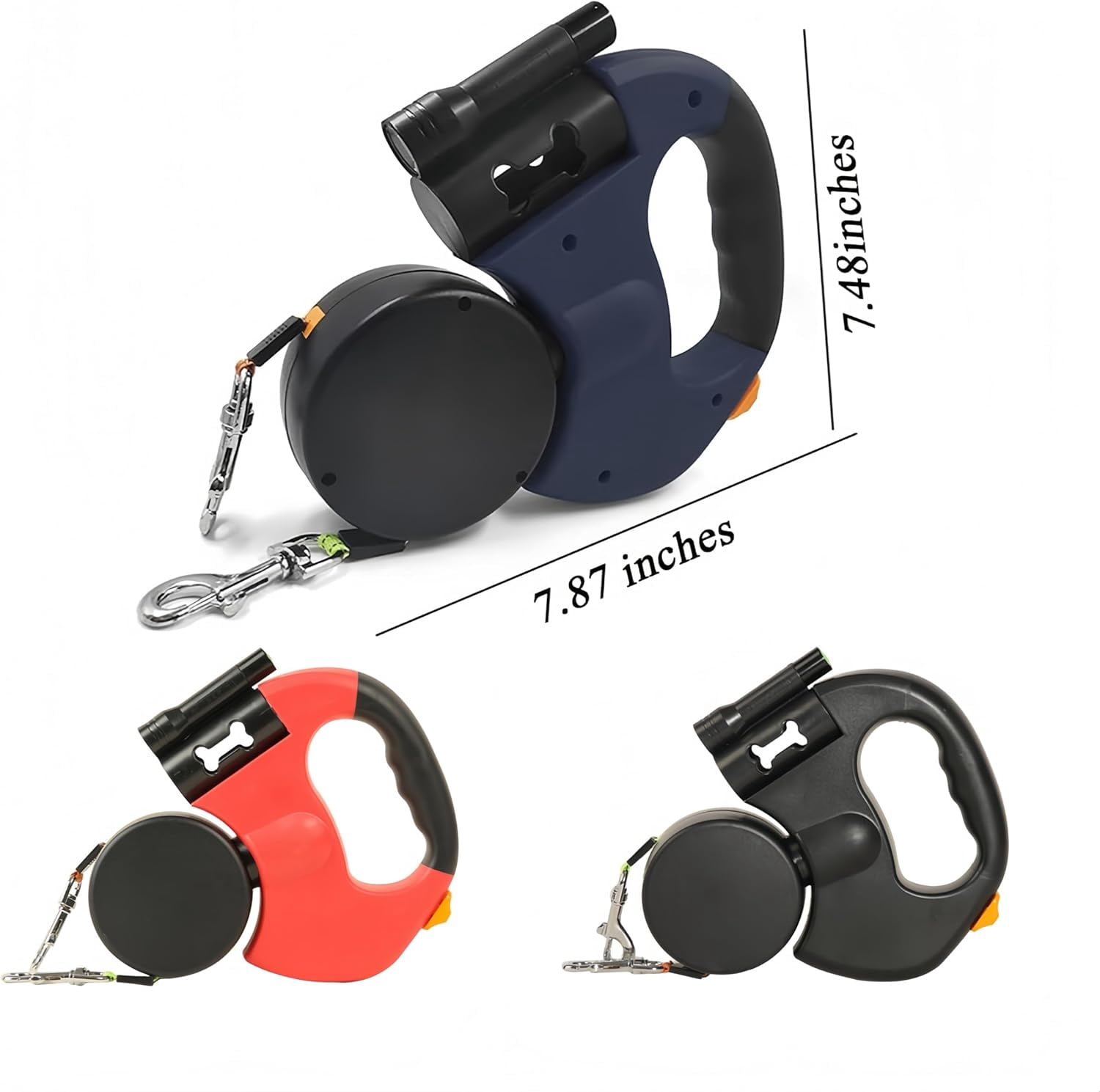 Dual Retractable Dog Leash with LED Light & Waste Bag Holder, Tangle Free