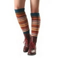 thumbnail image 4 of Women Striped Knitted Leg Warmers Winter Footless Knee High Boot Socks,Khaki, 4 of 7