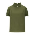 thumbnail image 3 of Cotton Linen Shirts for Women Summer Short Sleeve Casual Mock Neck Work Blouse Tunic Tops, 3 of 5