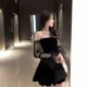 thumbnail image 3 of Vestido Retro negro para mujer, minivestido de gasa de encaje para mujer, moda coreana Sexy para Club, 2022, 3 of 4