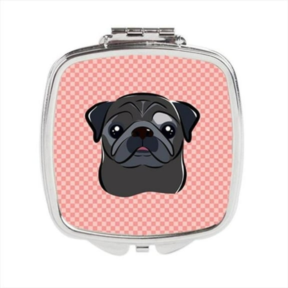 Carolines Treasures  Checkerboard Pink Black Pug Compact Mirror