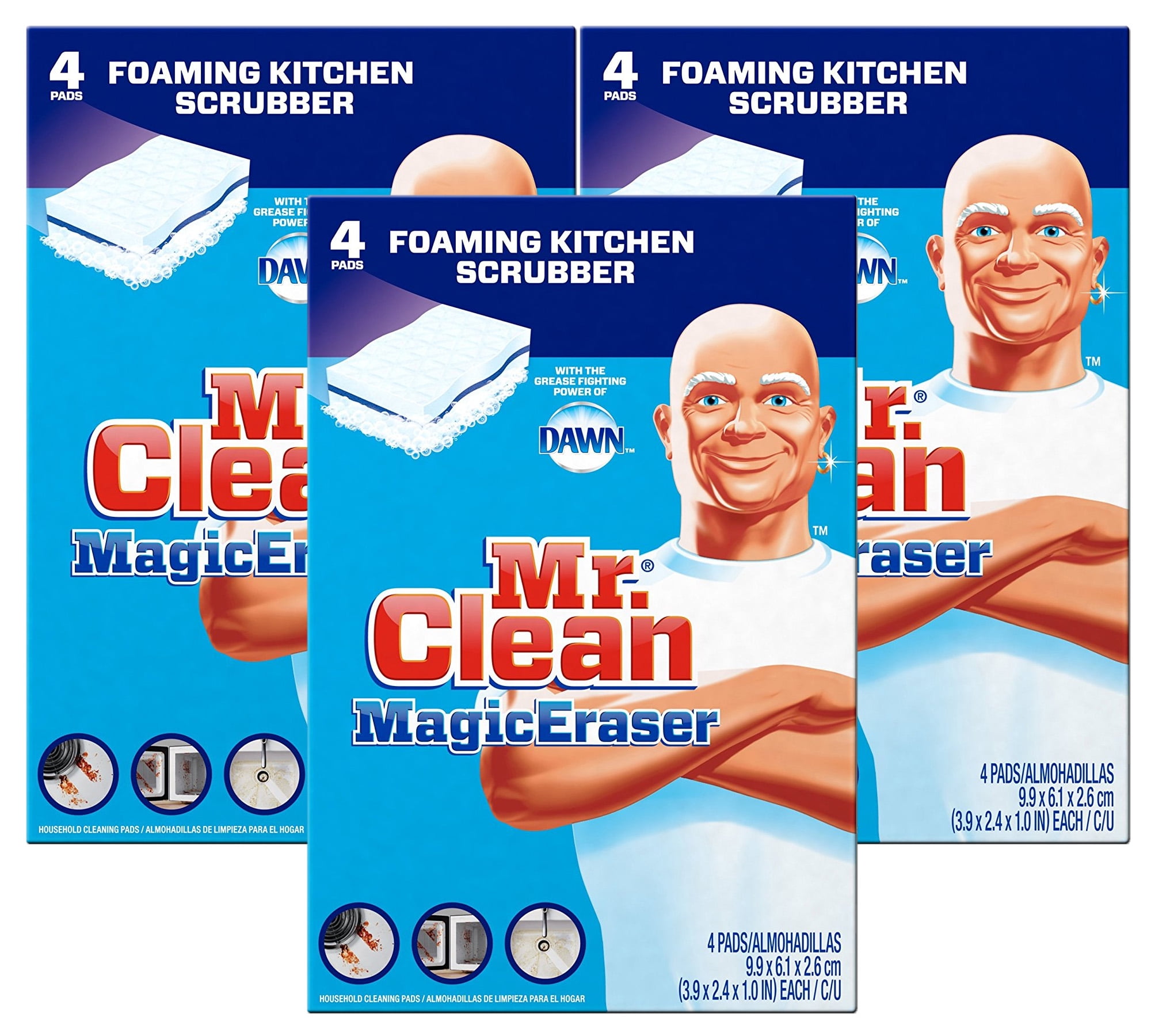 Mr. Clean Magic Eraser Kitchen and Dish Scrubber, 3 Packs of 4