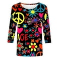 thumbnail image 4 of Chemises pour Femmes Habillées Décontractées, Chemises à Manches 3/4 pour Femmes, Tuniques à Manches Courtes Grande Taille pour Femmes, T-shirt de Mode Décontracté Imprimé à Manches 3/4 Col Rond Froncé Blouse, 4 of 5