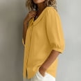 thumbnail image 6 of GERsome Short Sleeve T-Shirts for Women Button Down Summer Comfy Cotton Linen Summer Collared Tops,Yellow,Size XL, 6 of 9