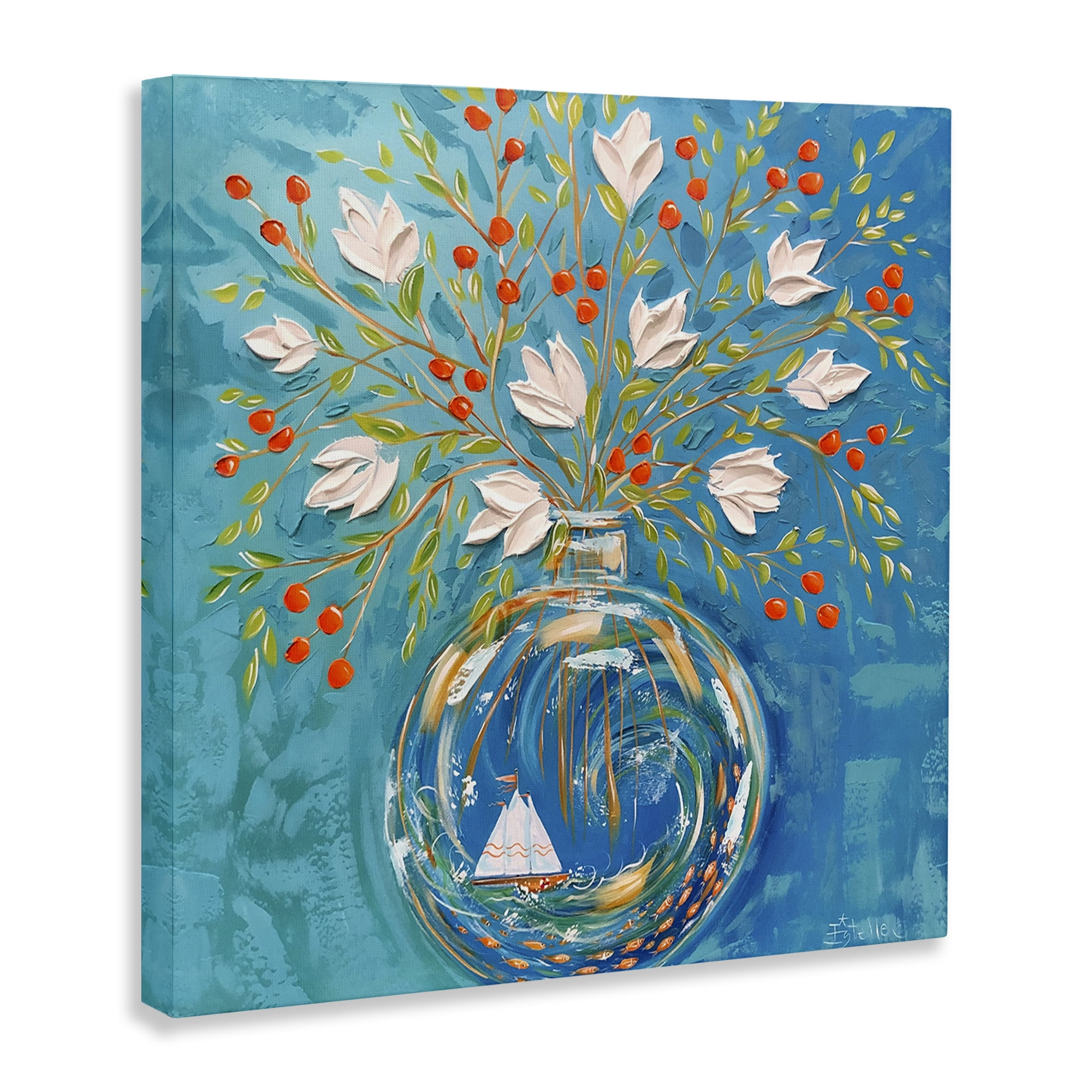 Stupell Industries Sailing Ship Flower Vase Plants & Flowers Painting Wrapped Canvas Art Print Wall Art, 36 x 36