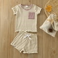 thumbnail image 2 of Toddler Boy Girls Short Sleeve Striped Prints T Shirt Pullover Tops Shorts Outfits Clothing Sets,Size 12 Months-18 Months, 2 of 4