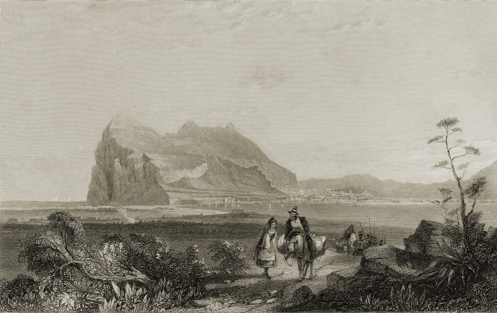 Gibraltar From The Lower Signal Tower At The Foot Of The Queen Of SpainS Chair 19Th Century Print Drawn From Nature By Lieutenant HE Allen (Royal Engineers) Engraved By E Finden Canvas Art - Ken Welsh