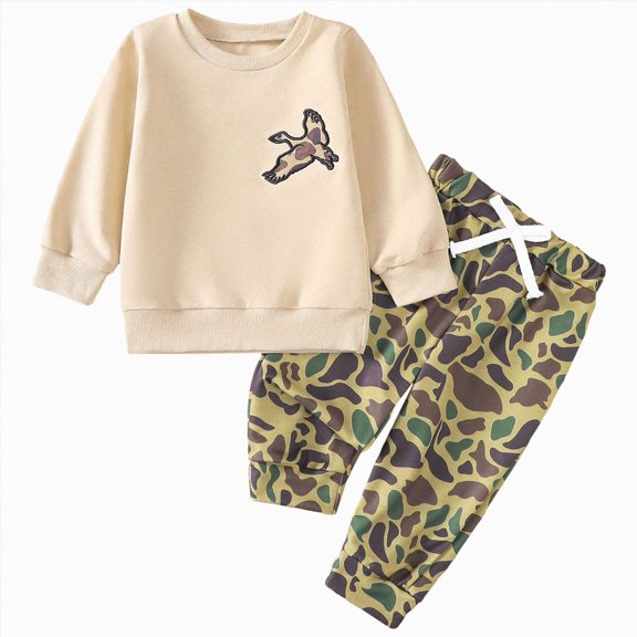 HCNTES Baby Boy Winter Clothes Toddler Boy Fall Winter Clothes Baby Camo Outfits Retro Embroidery Sweatshirts Pants Set