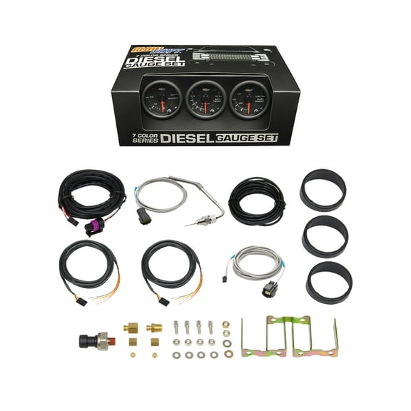 GlowShift Black 7 Color Diesel Gauge Set - Boost, 1500 Pyrometer EGT, 100 Fuel Pressure