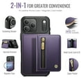 thumbnail image 6 of TECH CIRCLE For Apple iPhone 13 Pro Max PU Leather Protective Case with Card Pocket, Magnetic Detachable Walle Back Covert, Cash Slot, Anti-Scratch, Shock-Absorbent, Qi Wireless Compatible,Purple, 6 of 12