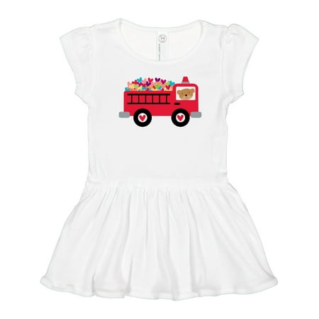 

Inktastic Valentine Fire Truck Heart Bear Gift Toddler Girl Dress