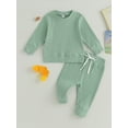 thumbnail image 3 of Infant Baby Ribbed Fall Outfits Solid Color Long Sleeve Sweatshirt Tops Elastic Waist Pants Set Winter Clothes,0-24 Months, 3 of 9