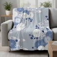thumbnail image 2 of Blue White Floral Blanket Soft Cozy Warm Throw Blanket for Couch, Plush Fuzzy Flannel Fleece Blankets for Sofa, Spring Botanical Leaves Farmhouse Bed Blankets Lightweight Gifts for Women, 32"x48", 2 of 9