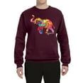 thumbnail image 2 of Wild Bobby, Colorful Walking Good Luck Elephant Animal Lover Unisex Crewneck Graphic Sweatshirt, Maroon, Small, 2 of 3