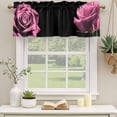 thumbnail image 2 of Pink Rose Curtain Valances for Windows, Kitchen Valance Window Treatments Panel 2 Pack, Vintage Abstract Garden Flower Floral Black Rod Pocket Short Curtains for Bathroom Bedroom 42 x 12 Inch, 2 of 8