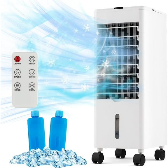 Giantex 3-In-1 Evaporative Air Cooler, 60°Oscillation Cooler w/Remote Control, 3 Speeds, 3 Modes, Portable Rolling Cooler for Home, Office