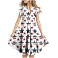 thumbnail image 2 of MKOSPLRT Independence Day Dresses for Girls Flying Sleeve Swing Ruffle Tiered Dress Funny Stars Striped Midi Dress 6-15 Years, 2 of 7