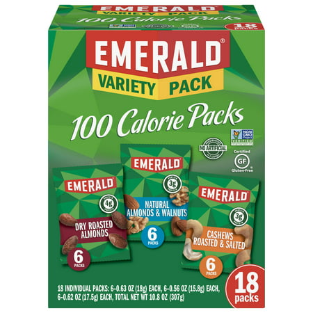 Emerald Nuts Variety Pack, 100 Calorie Almonds, Walnuts, Cashews, 18