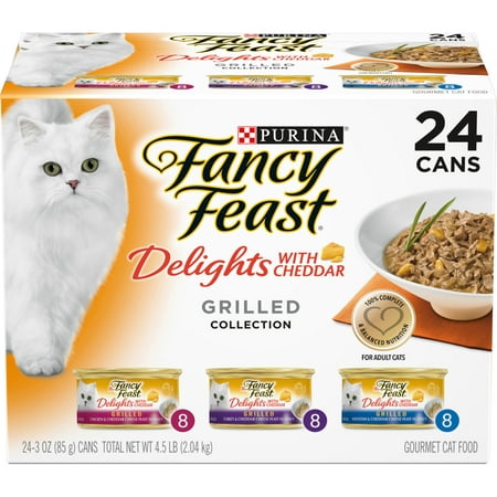 Purina Fancy Feast Delights with Cheddar Grilled Chicken  Turkey or Whitefish and Cheddar Cheese Feast in Wet Cat Food Gravy Variety Pack